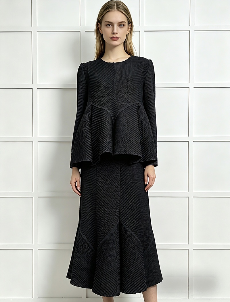 Long sleeve large yard splice fold loose dress 2pcs set