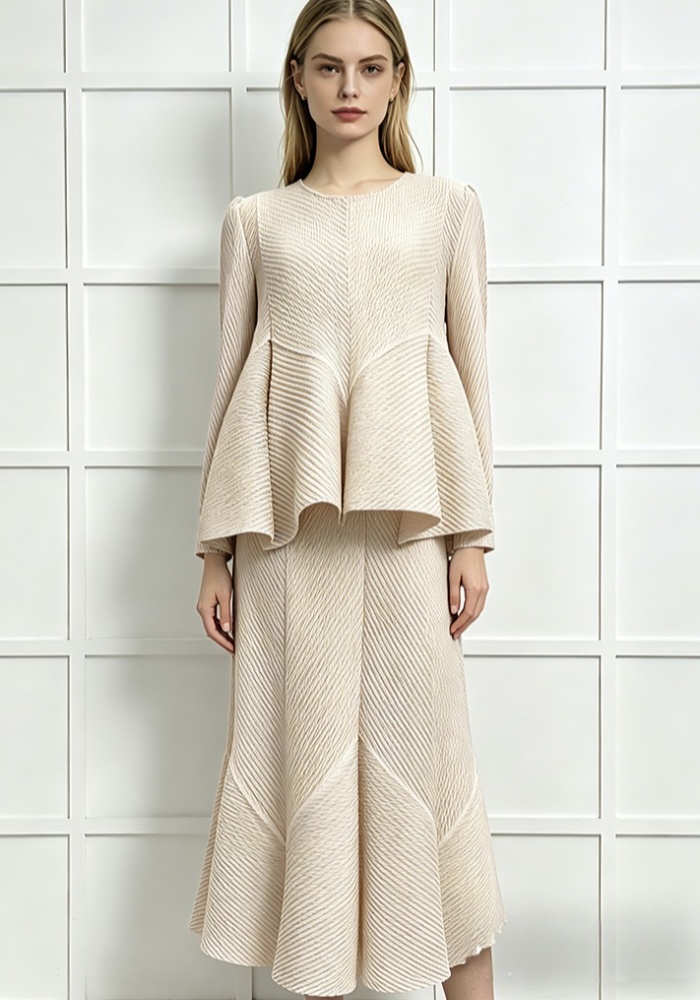 Long sleeve large yard splice fold loose dress 2pcs set