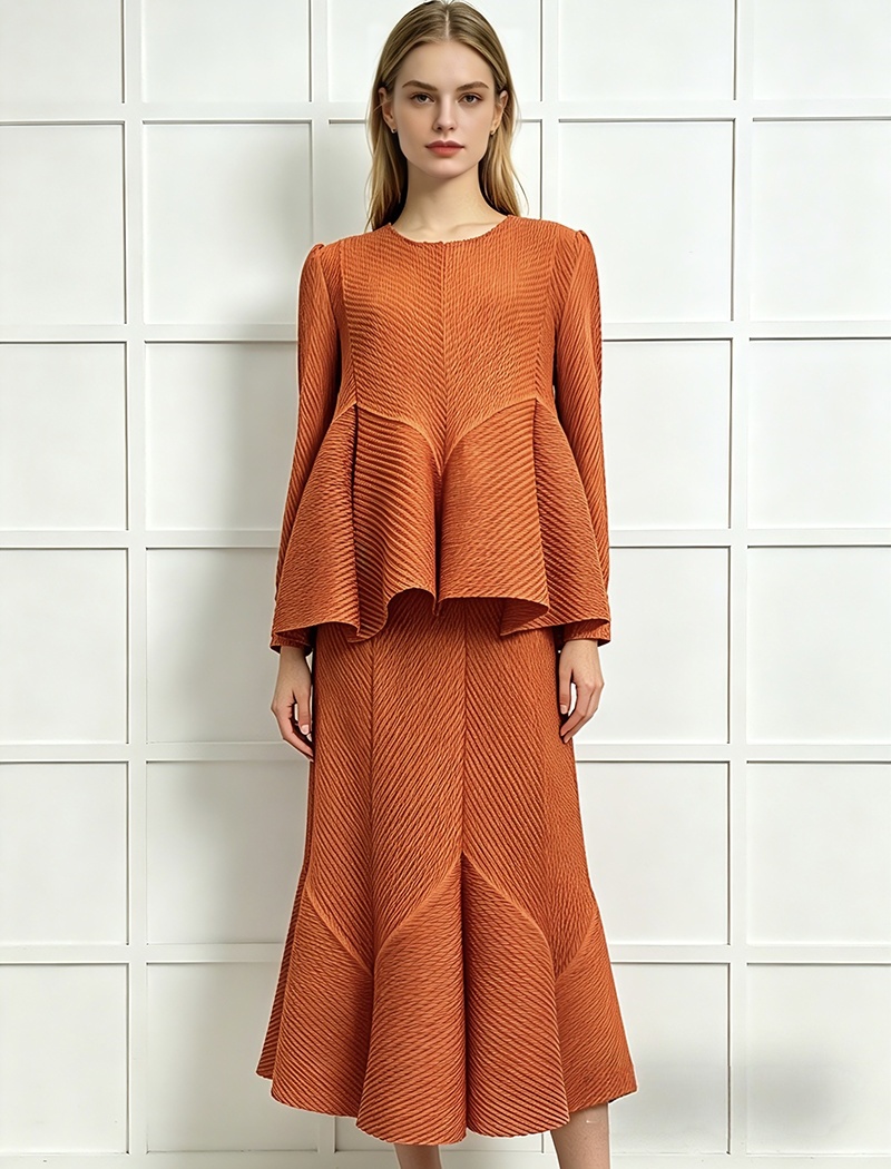 Long sleeve large yard splice fold loose dress 2pcs set