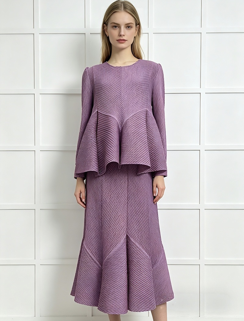 Long sleeve large yard splice fold loose dress 2pcs set