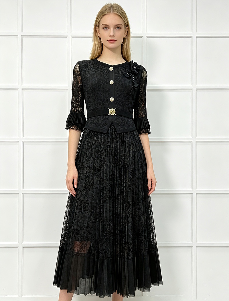 Fold lace pleated slim fashion large yard splice loose dress