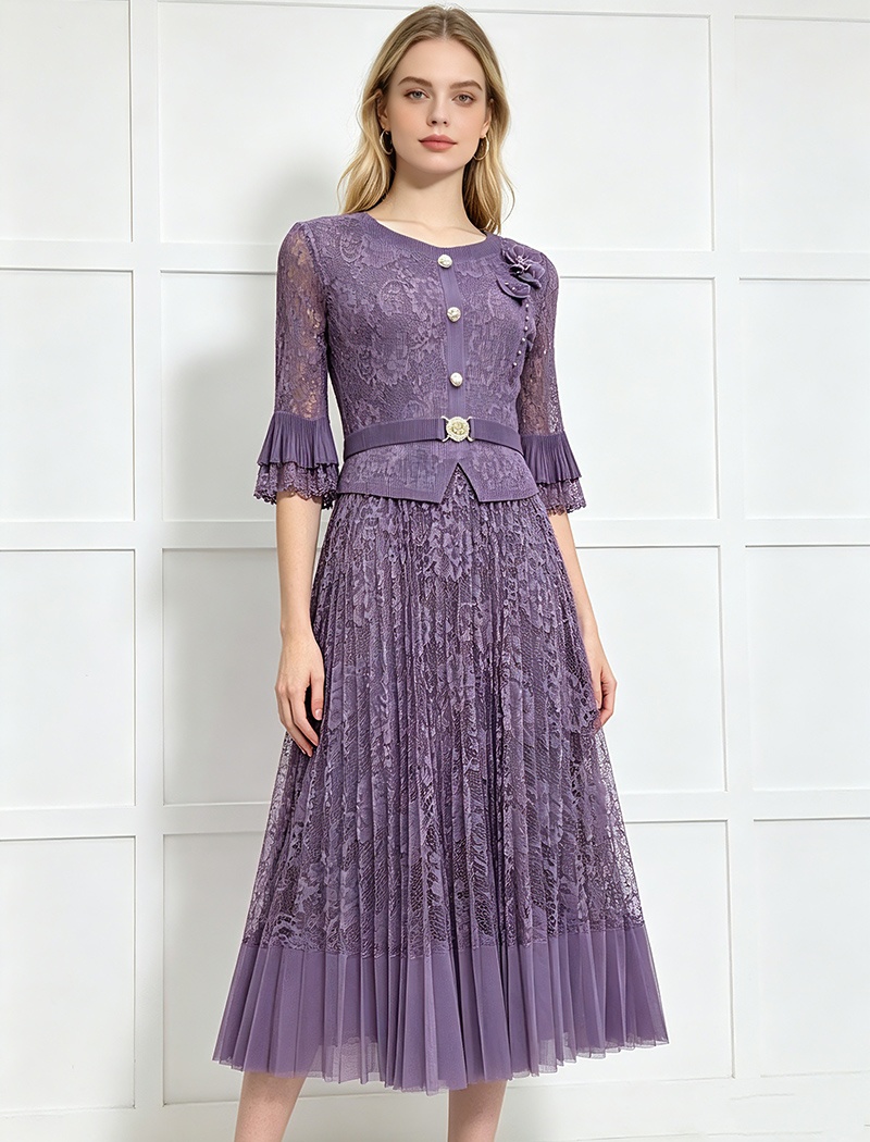 Fold lace pleated slim fashion large yard splice loose dress