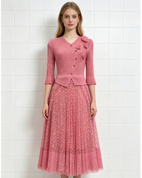 Beading lace pleated colors slim dress for women