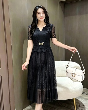 Pleated summer fold lace splice fashion dress