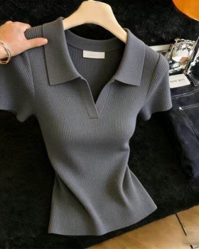 Short sleeve Cover belly tops ice silk sweater for women