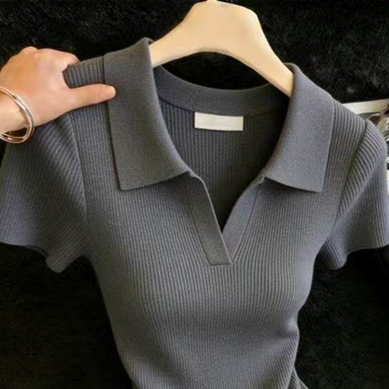 Short sleeve Cover belly tops ice silk sweater for women