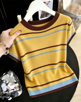 Summer mixed colors slim sweater stripe loose T-shirt
