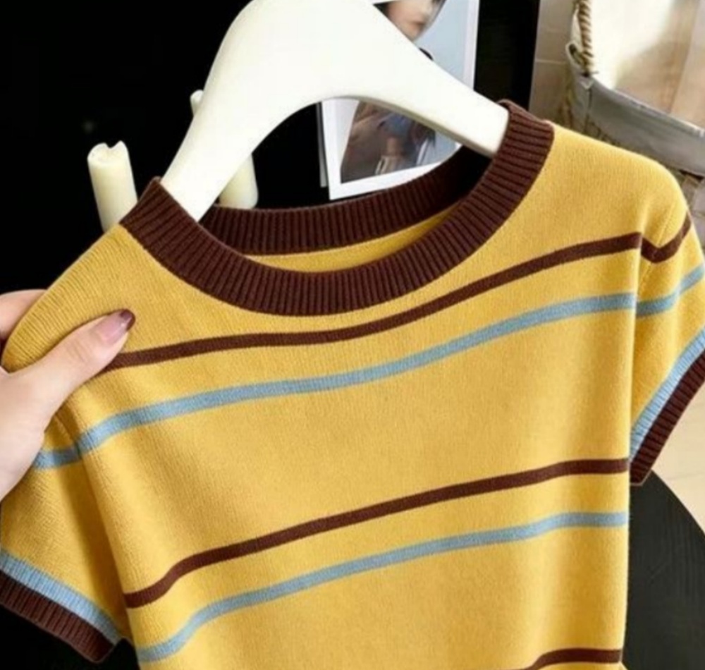 Summer mixed colors slim sweater stripe loose T-shirt