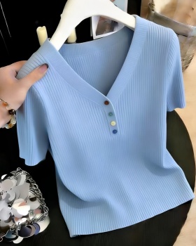 V-neck show young tops short sleeve T-shirt for women