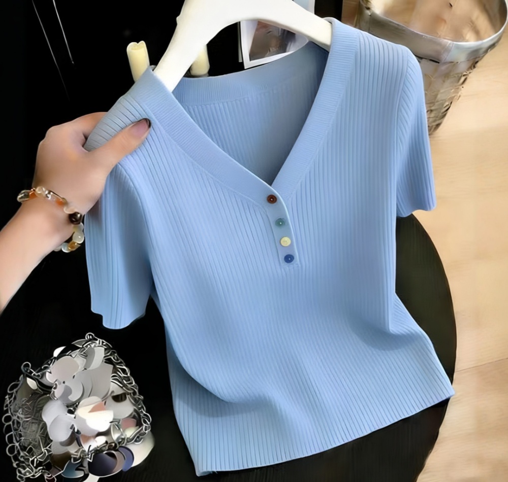 V-neck show young tops short sleeve T-shirt for women