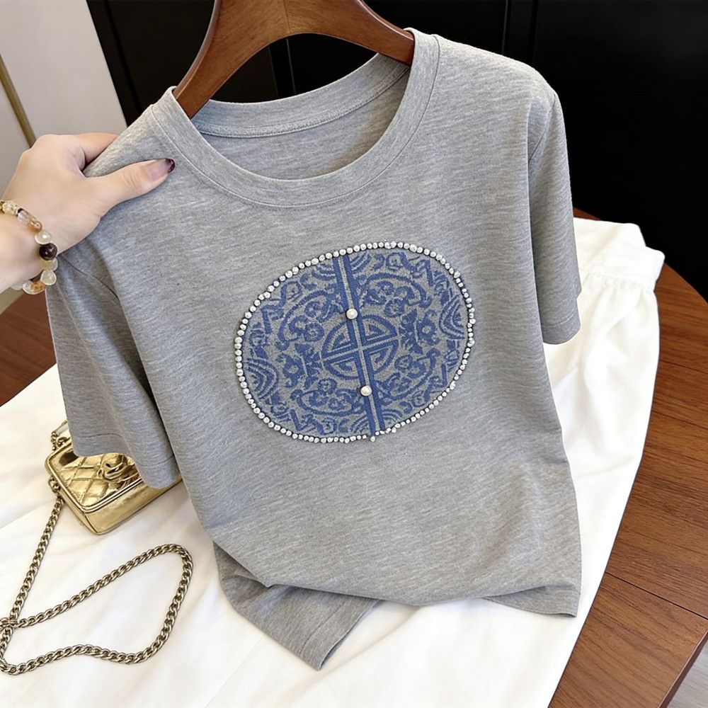 Summer thin jacquard T-shirt slim loose sweater for women