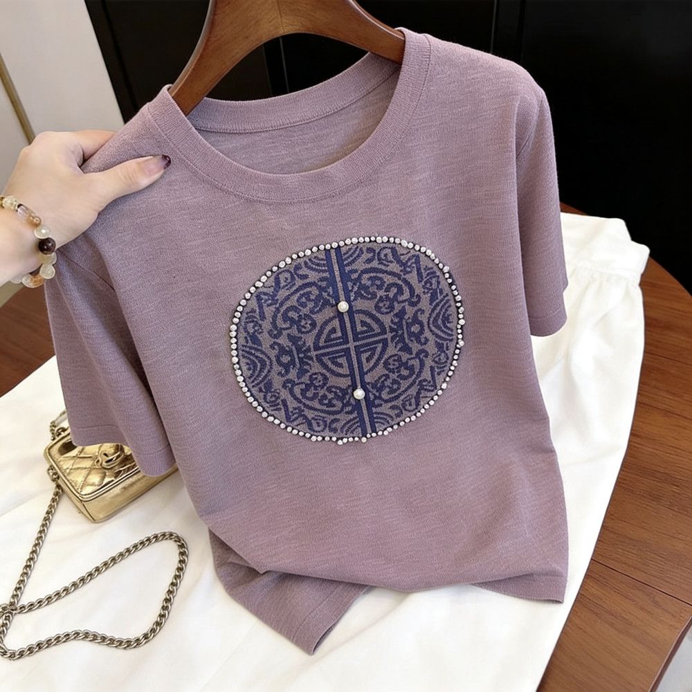 Summer thin jacquard T-shirt slim loose sweater for women