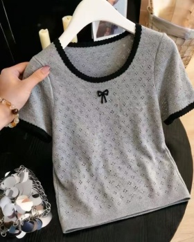 Slim low collar knitted tops short short sleeve T-shirt