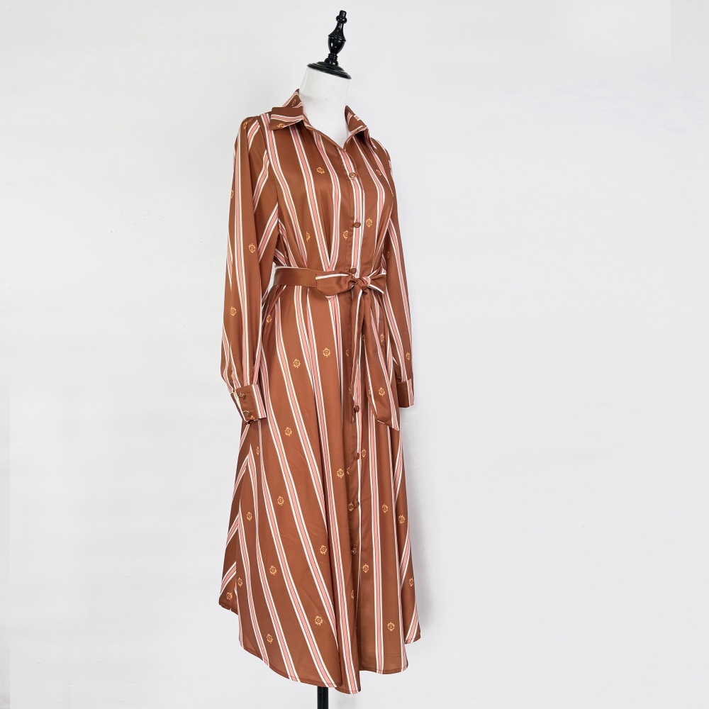 Badge single-breasted dress simple lapel long dress