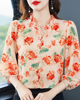 Chiffon all-match tops Cover belly shirt for women