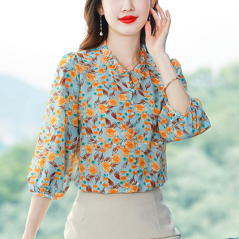 Chiffon all-match tops Cover belly shirt for women