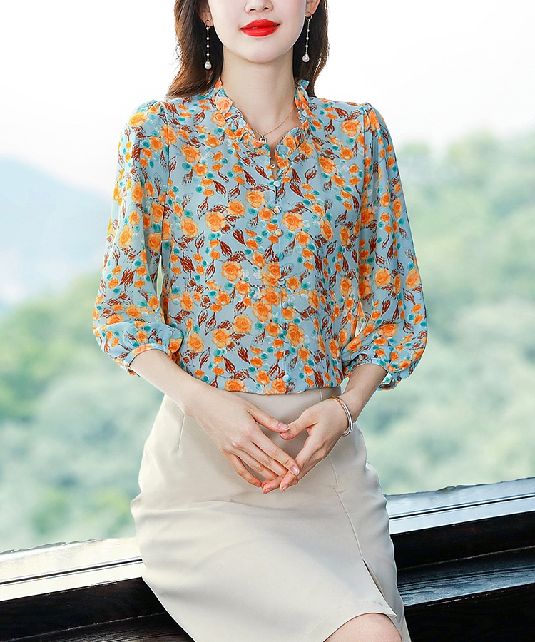 Chiffon all-match tops Cover belly shirt for women