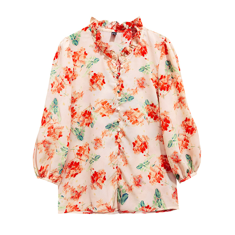 Chiffon all-match tops Cover belly shirt for women