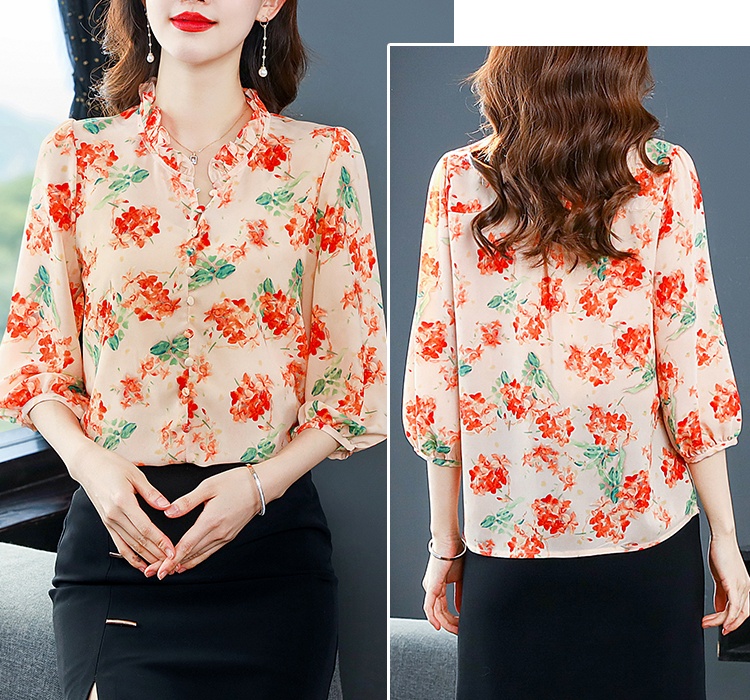 Chiffon all-match tops Cover belly shirt for women