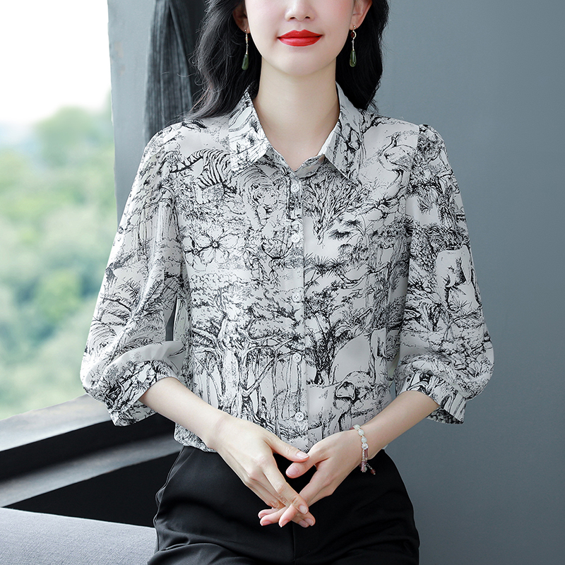 Spring and summer chiffon shirt Western style small shirt