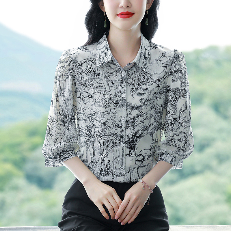 Spring and summer chiffon shirt Western style small shirt