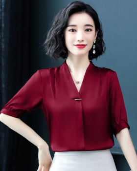 Summer short sleeve real silk silk shirt for women