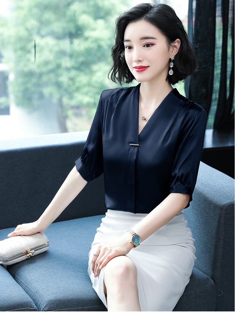 Summer short sleeve real silk silk shirt for women