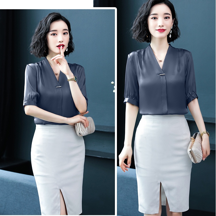 Summer short sleeve real silk silk shirt for women