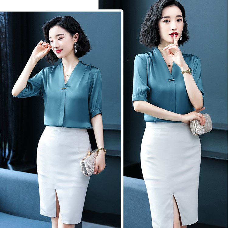 Summer short sleeve real silk silk shirt for women