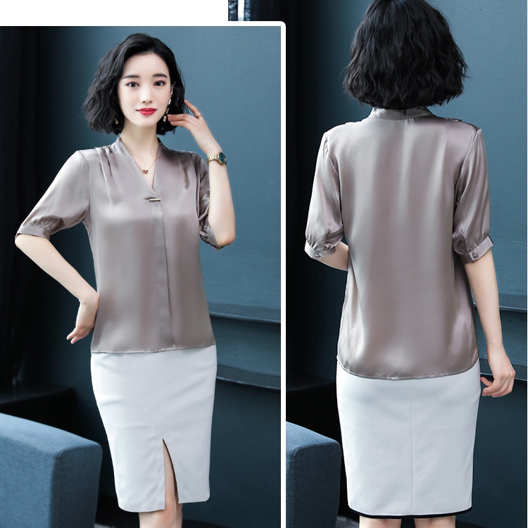 Summer short sleeve real silk silk shirt for women