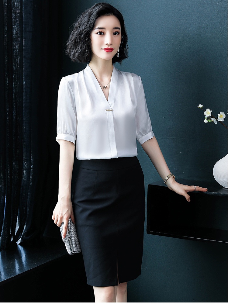 Summer short sleeve real silk silk shirt for women
