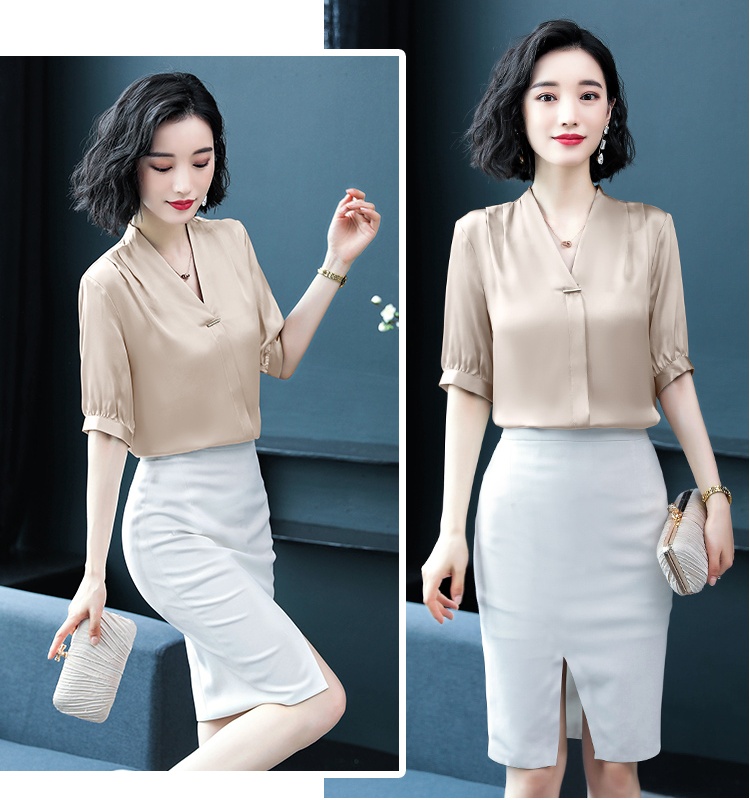 Summer short sleeve real silk silk shirt for women