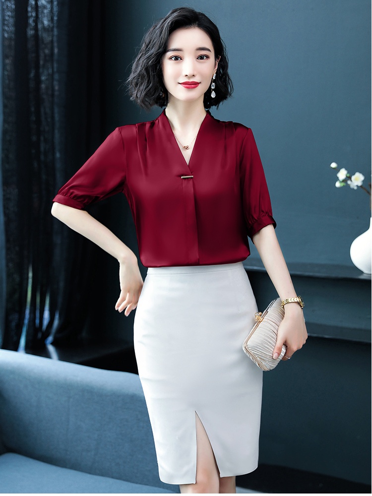 Summer short sleeve real silk silk shirt for women
