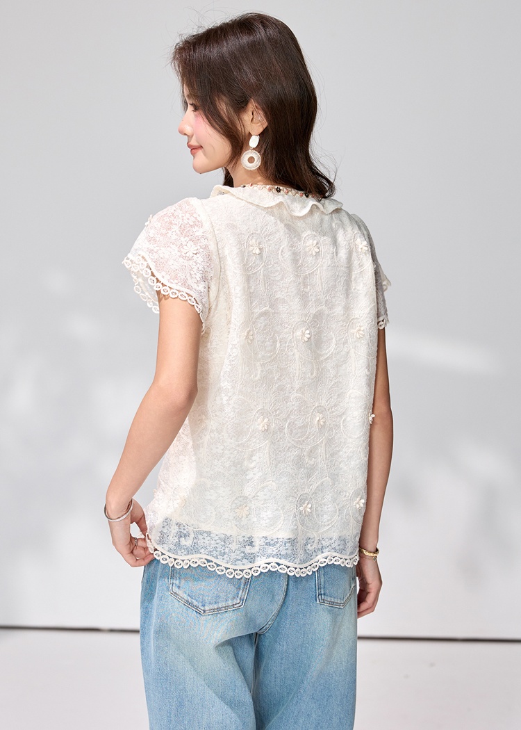 Lace apricot unique shirt boats sleeve France style tops