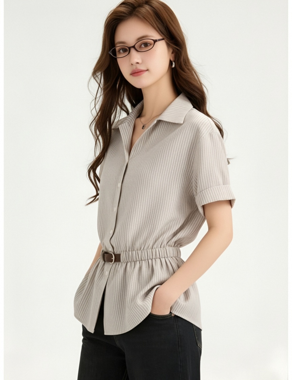 Skirt style France style V-neck shirt slim temperament tops