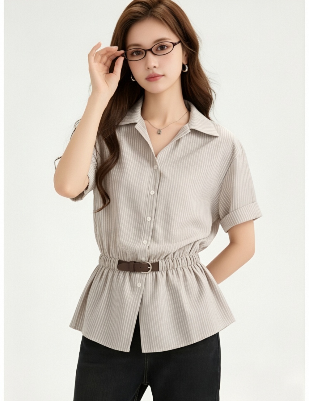 Skirt style France style V-neck shirt slim temperament tops