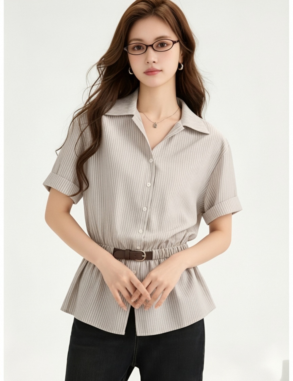 Skirt style France style V-neck shirt slim temperament tops