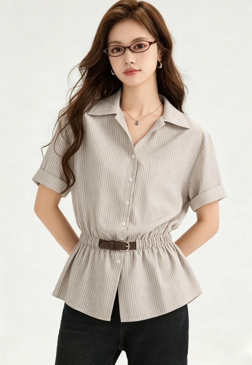 Skirt style France style V-neck shirt slim temperament tops