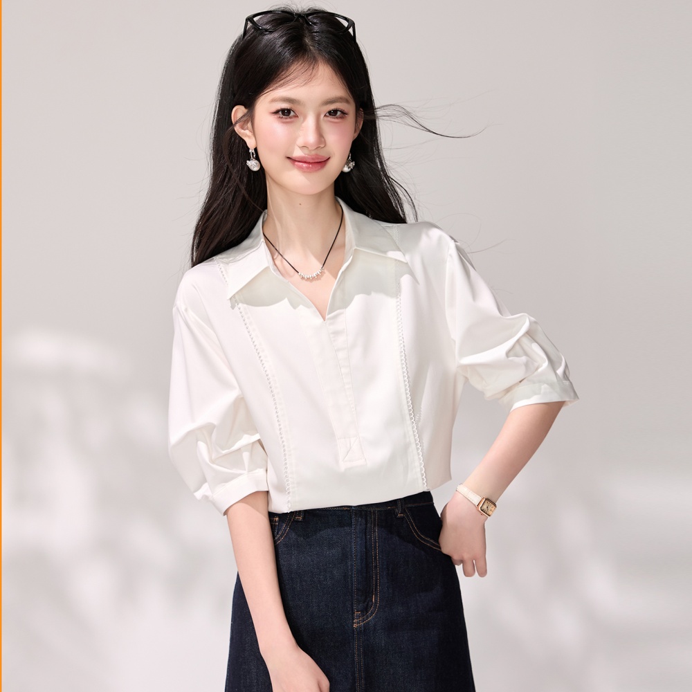 Temperament short sleeve slim puff sleeve light shirt