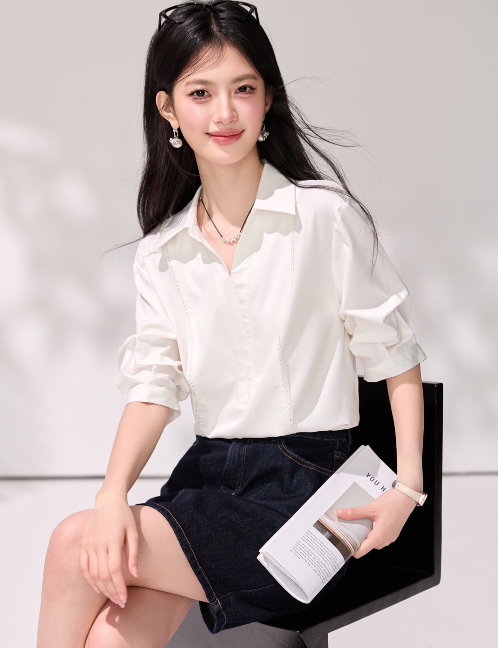 Temperament short sleeve slim puff sleeve light shirt