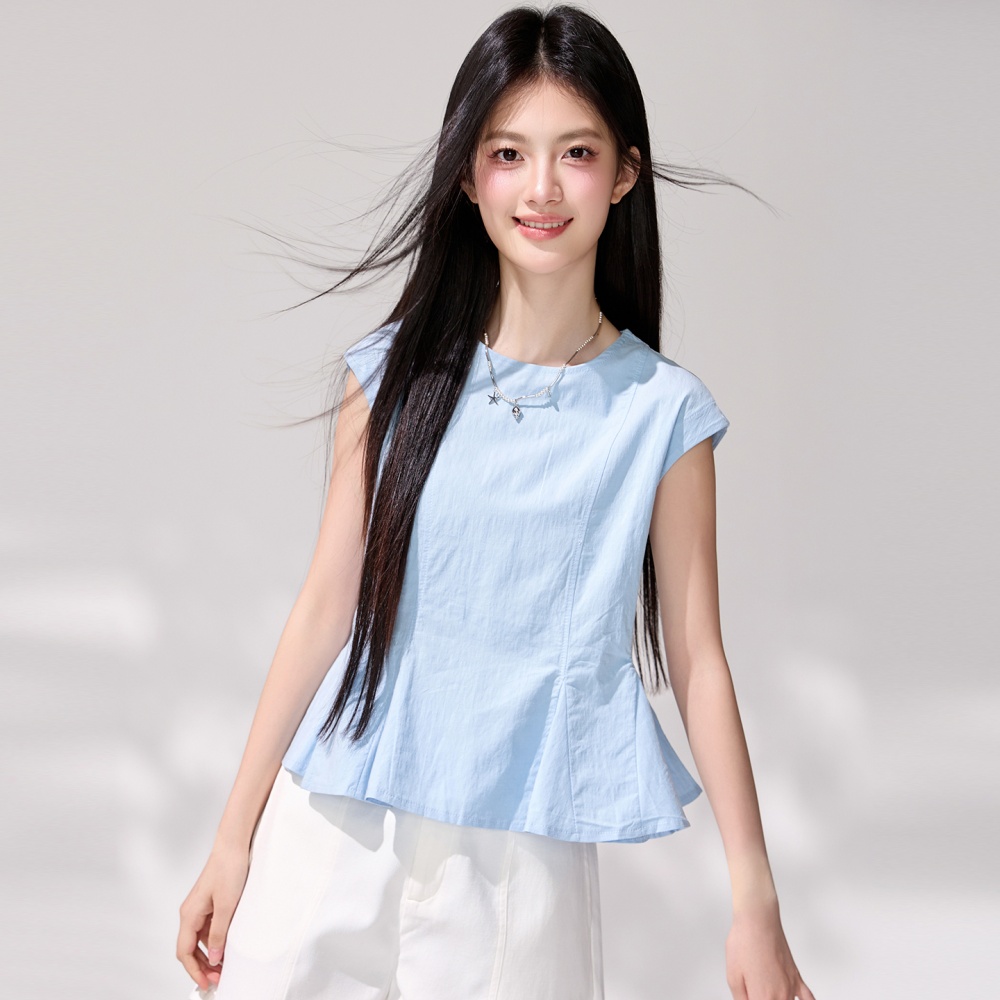 Korean style pinched waist shirt boats sleeve tops