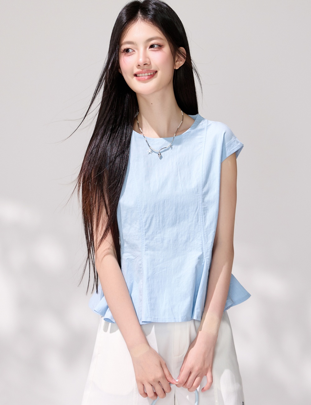 Korean style pinched waist shirt boats sleeve tops