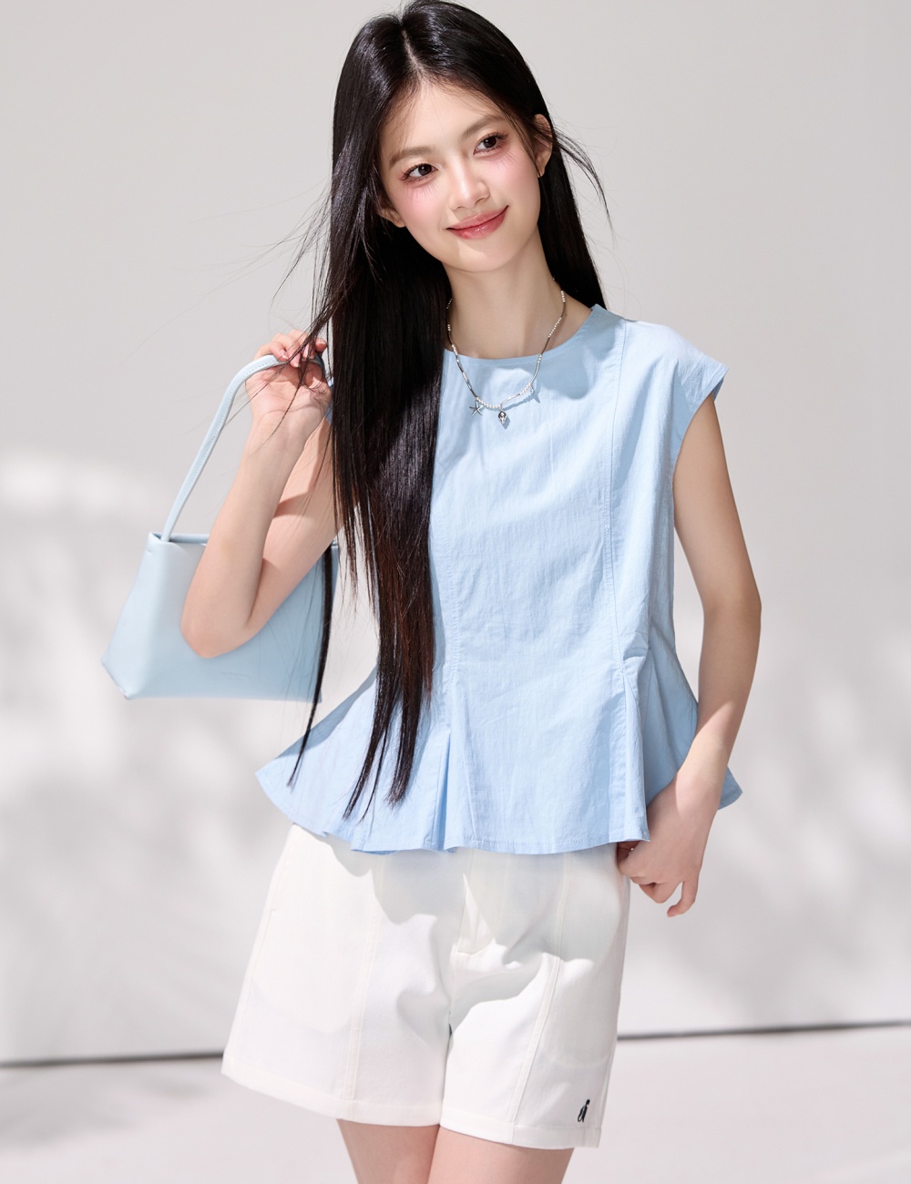 Korean style pinched waist shirt boats sleeve tops