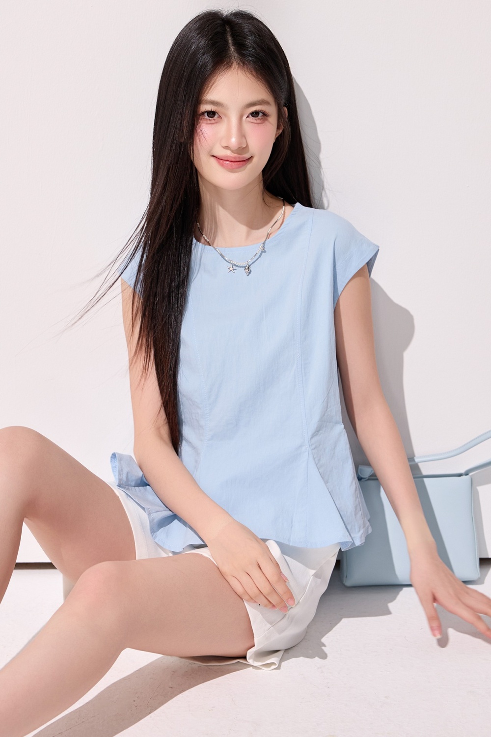 Korean style pinched waist shirt boats sleeve tops