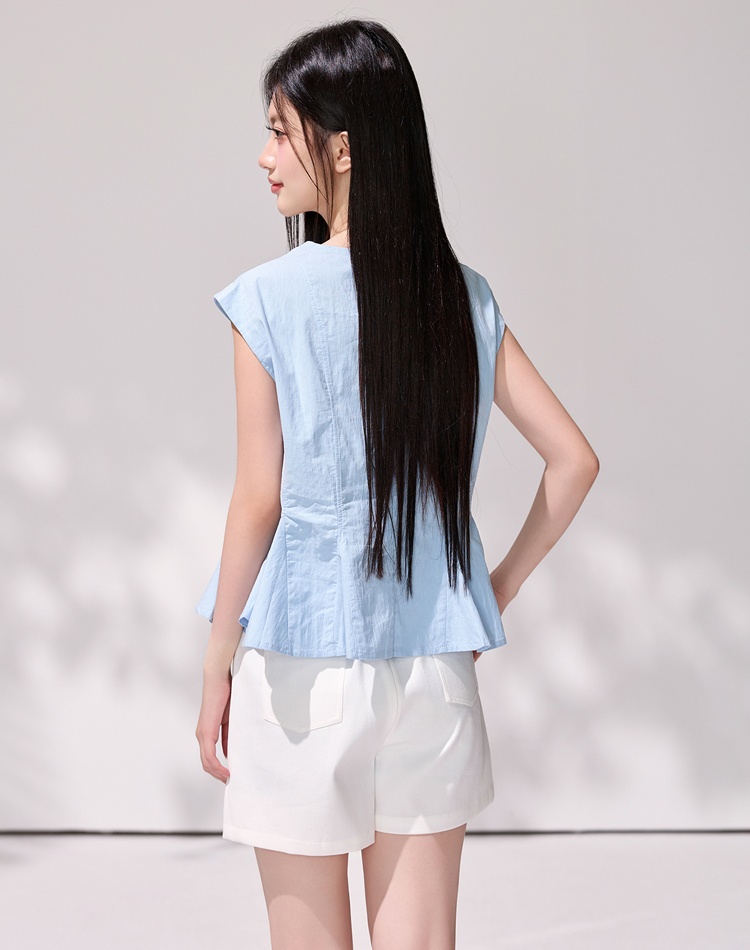 Korean style pinched waist shirt boats sleeve tops