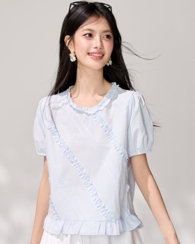 Temperament blue summer tops short sleeve tender shirt