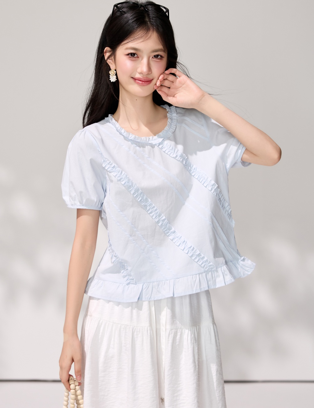 Temperament blue summer tops short sleeve tender shirt