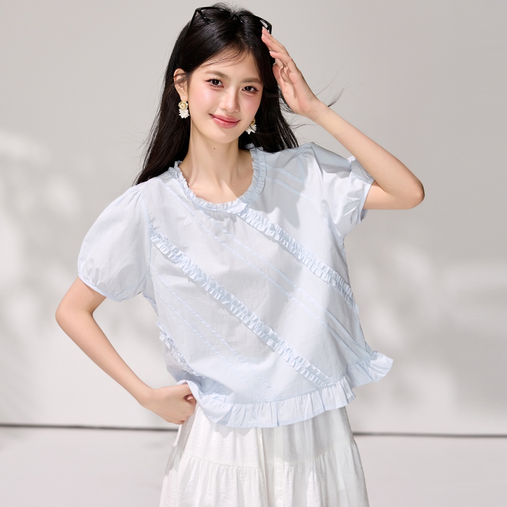Temperament blue summer tops short sleeve tender shirt