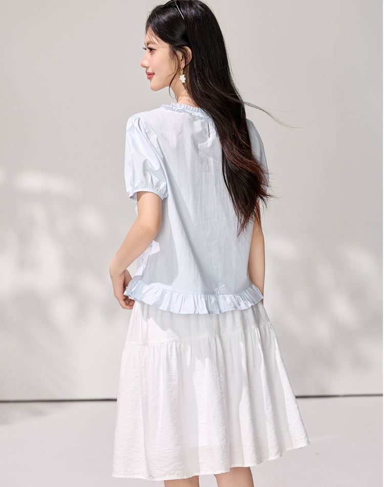 Temperament blue summer tops short sleeve tender shirt