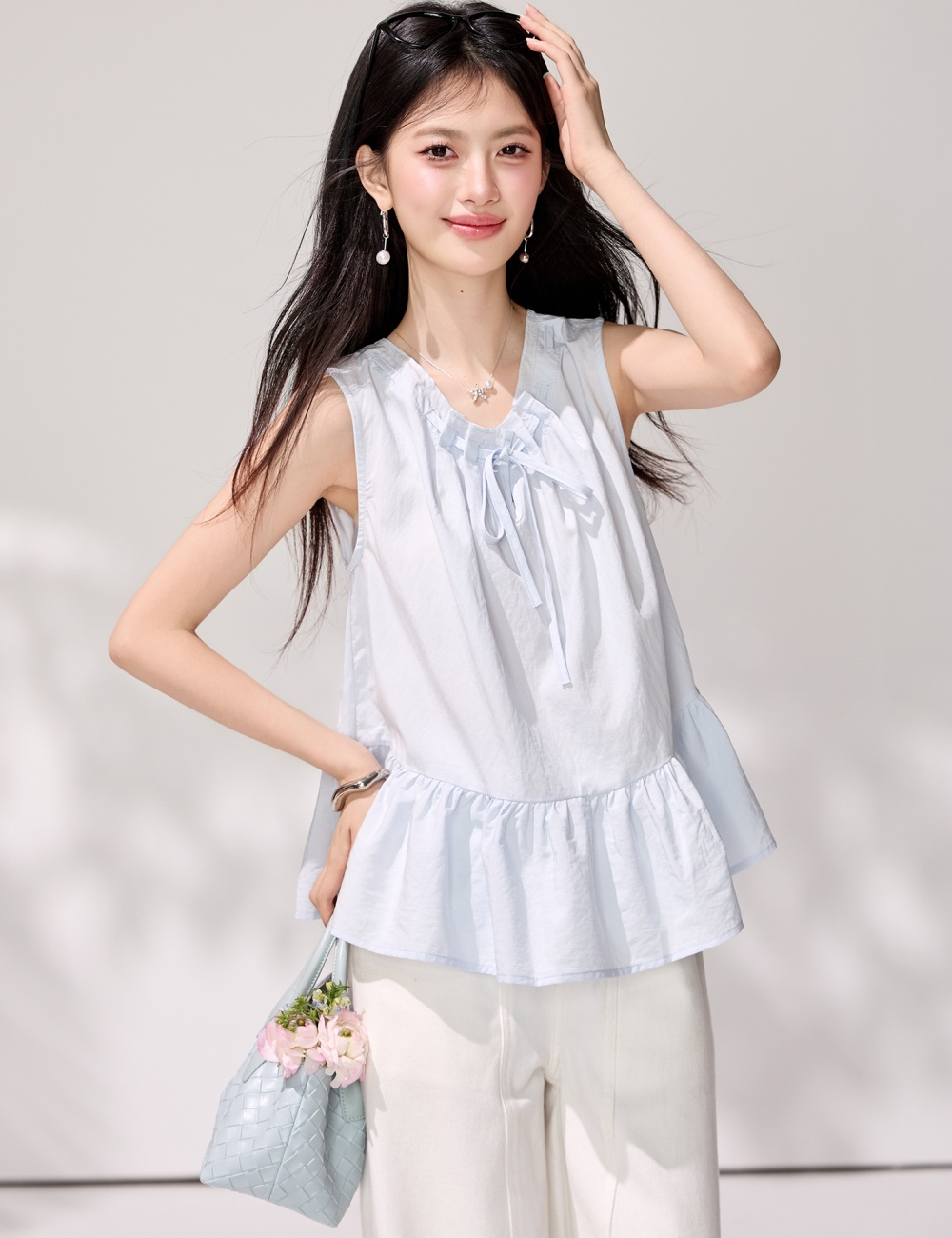 Loose all-match drawstring doll shirt tender frenum shirt